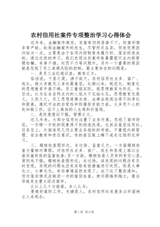 农村信用社案件专项整治学习心得体会