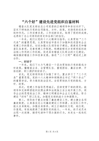 “六个好”建设先进党组织自鉴材料