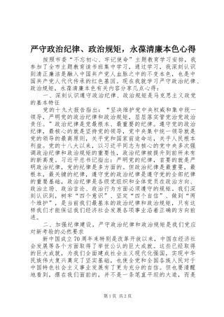 严守政治纪律、政治规矩，永葆清廉本色心得