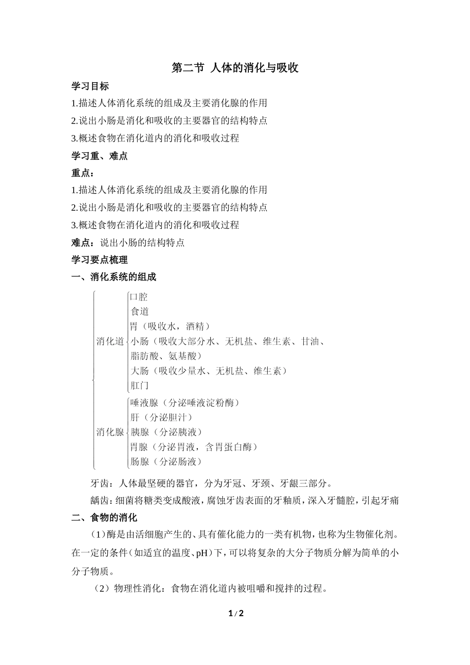 《人体的消化与吸收》学习要点_第1页