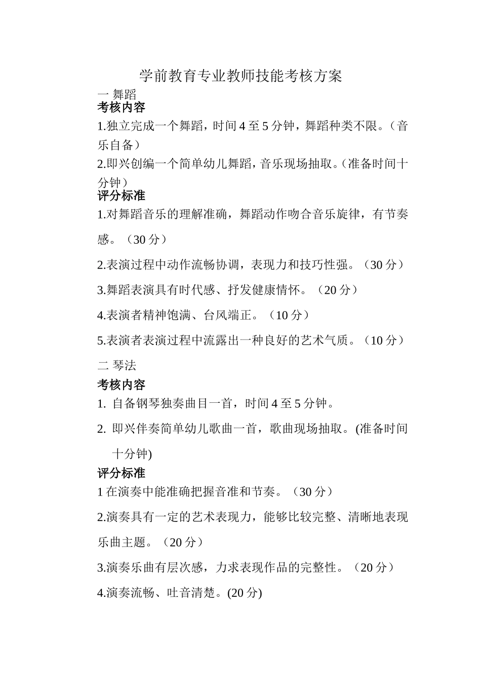 学前教育专业教师技能考核方案_第1页