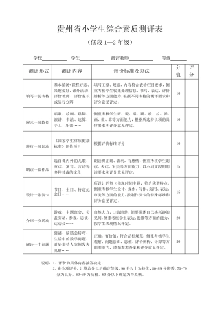 小学生综合素质评价表 