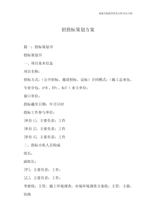 招投标策划方案 
