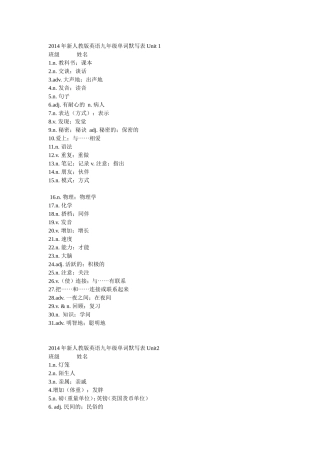 九年级1-12单元单词
