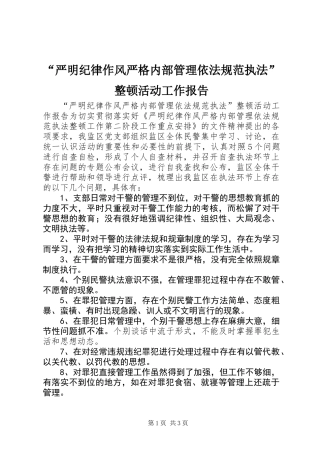 “严明纪律作风严格内部管理依法规范执法”整顿活动工作报告