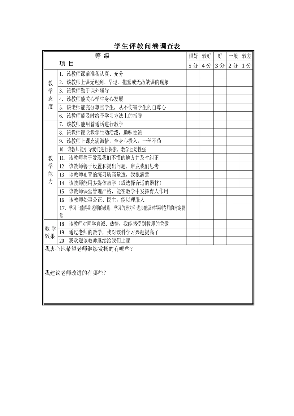 学生评教问卷调查表 (2)_第1页