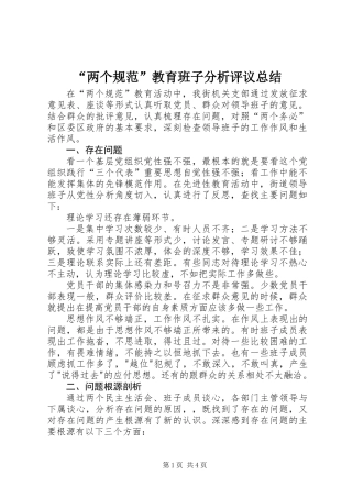 “两个规范”教育班子分析评议总结