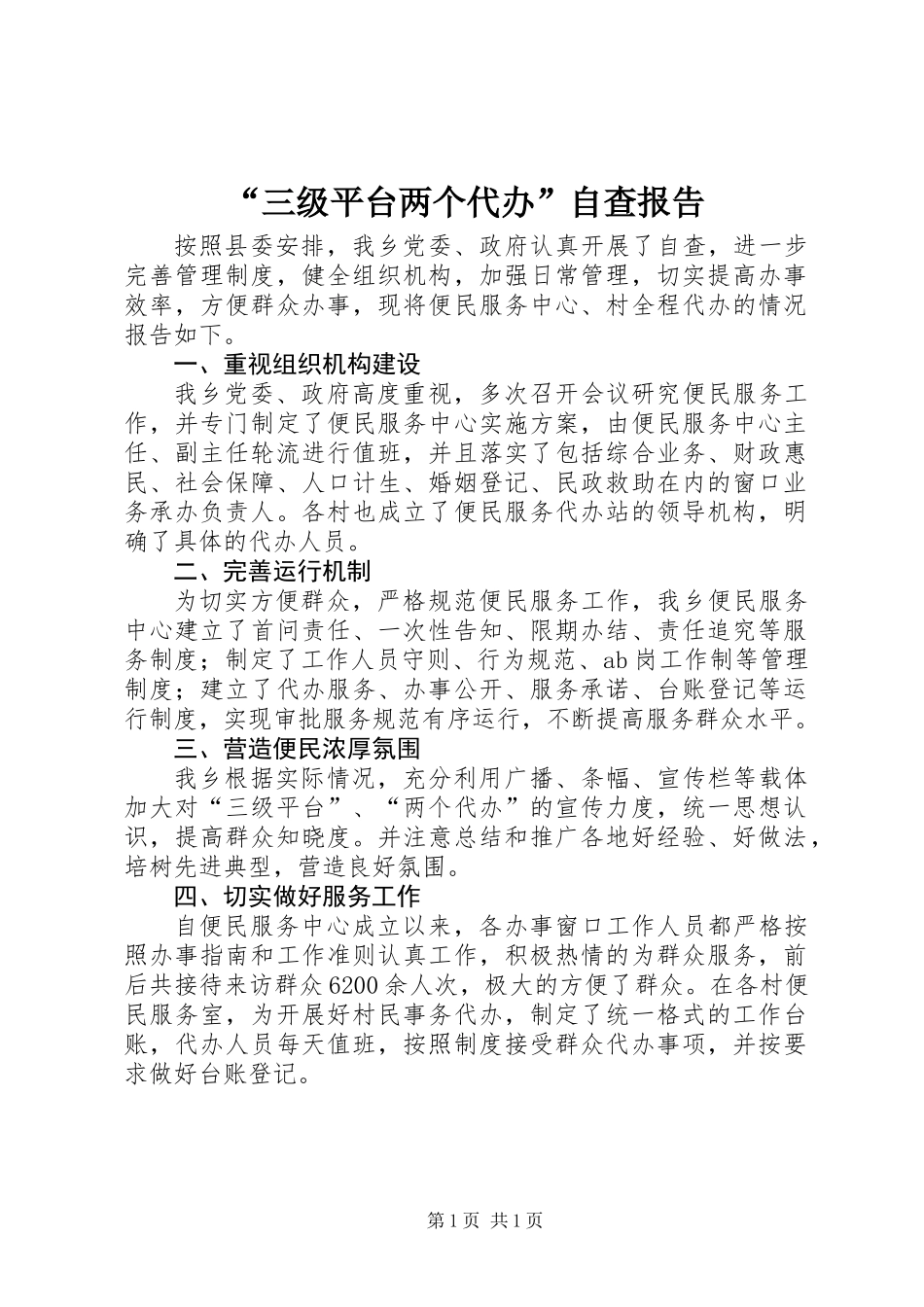 “三级平台两个代办”自查报告_第1页