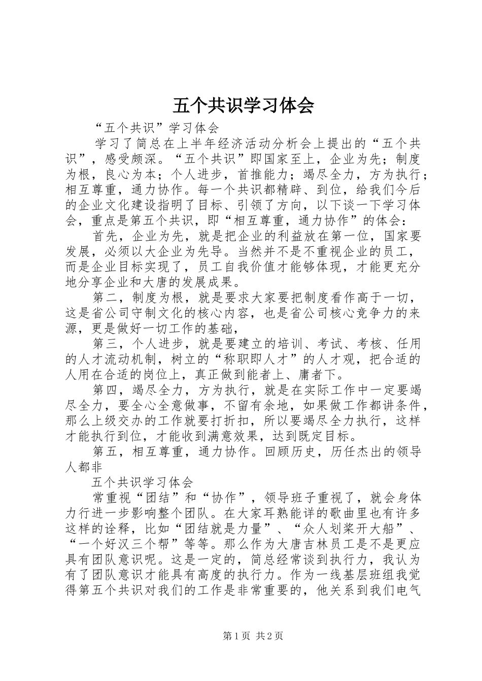 五个共识学习体会_第1页