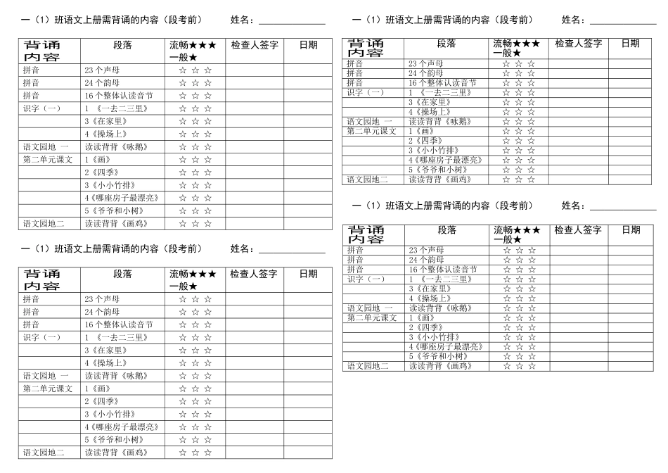 一上段考背诵内容设计表_第1页
