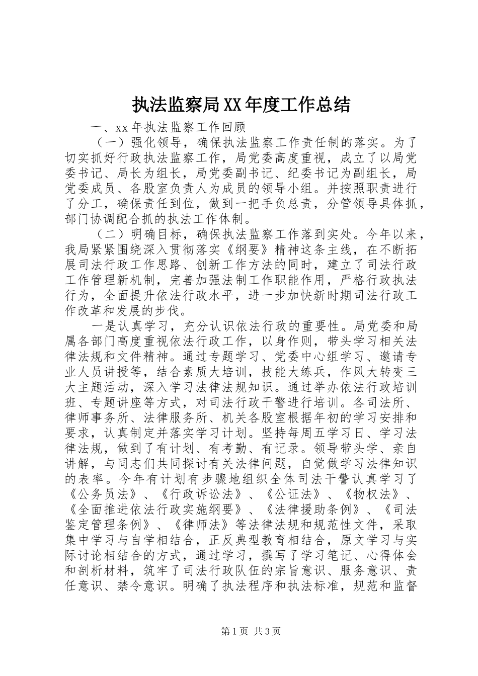 执法监察局XX年度工作总结_第1页
