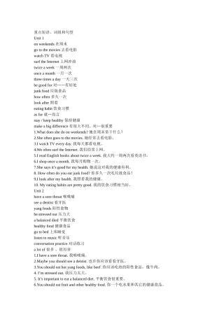 各单元重点短语词组和句型