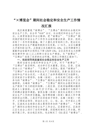 “×博览会”期间社会稳定和安全生产工作情况汇报