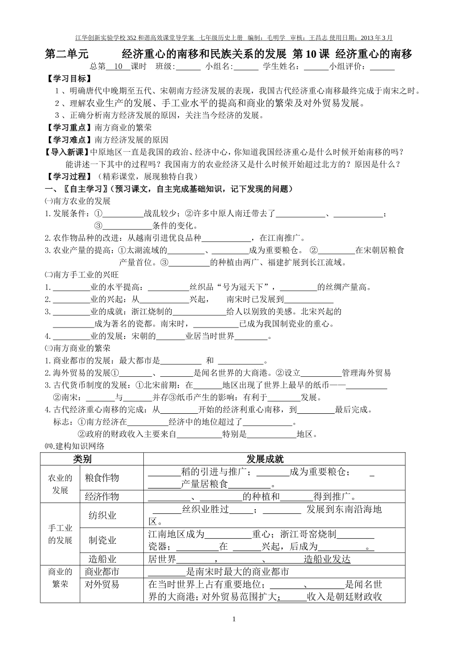 七年级历史下册第10课经济重心的南移学案_第1页