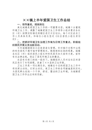 ××镇上半年爱国卫生工作总结