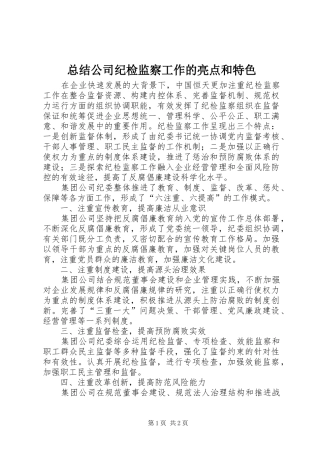 总结公司纪检监察工作的亮点和特色
