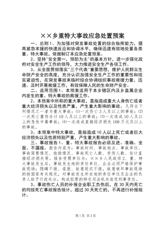 ××乡重特大事故应急处置预案