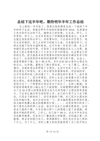 总结下这半年吧。期待明年半年工作总结