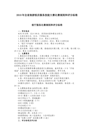 XXXX年全省旅游饭店服务技能大赛比赛规则和评分标准