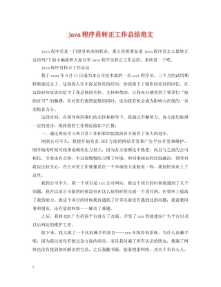 java程序员转正工作总结范文 