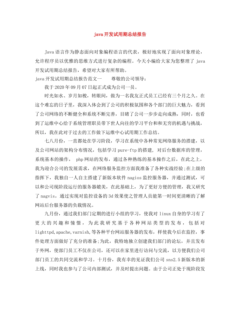 java开发试用期总结报告 _第1页