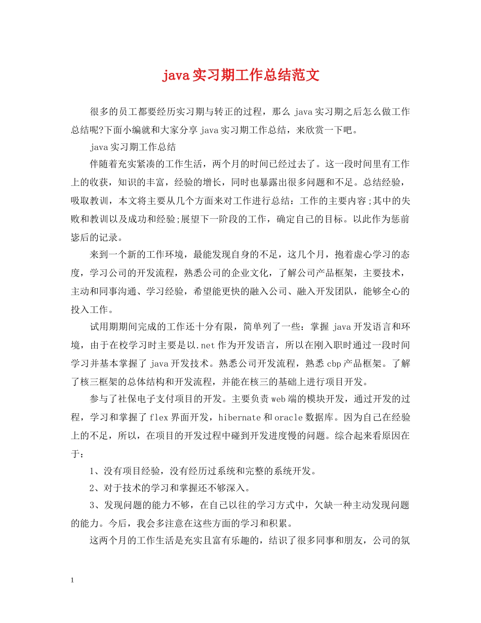 java实习期工作总结范文 _第1页