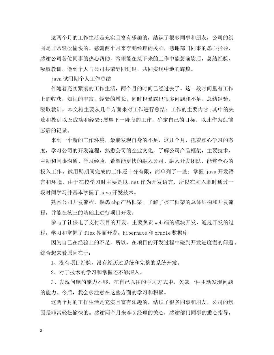 java员工试用期的工作总结 _第2页