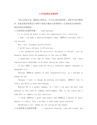 it行业的英文自我评价 