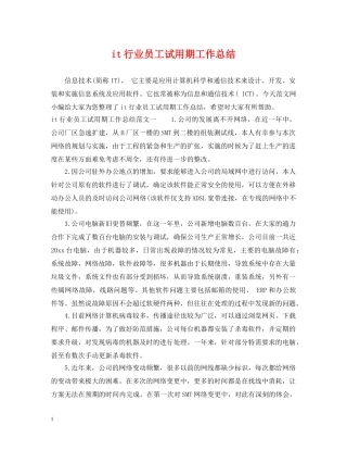 it行业员工试用期工作总结 