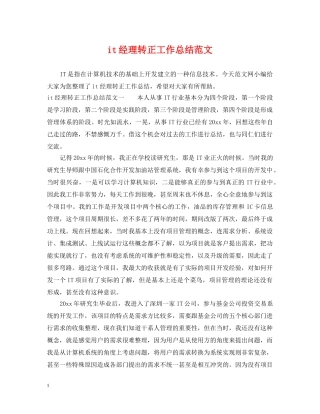 it经理转正工作总结范文 