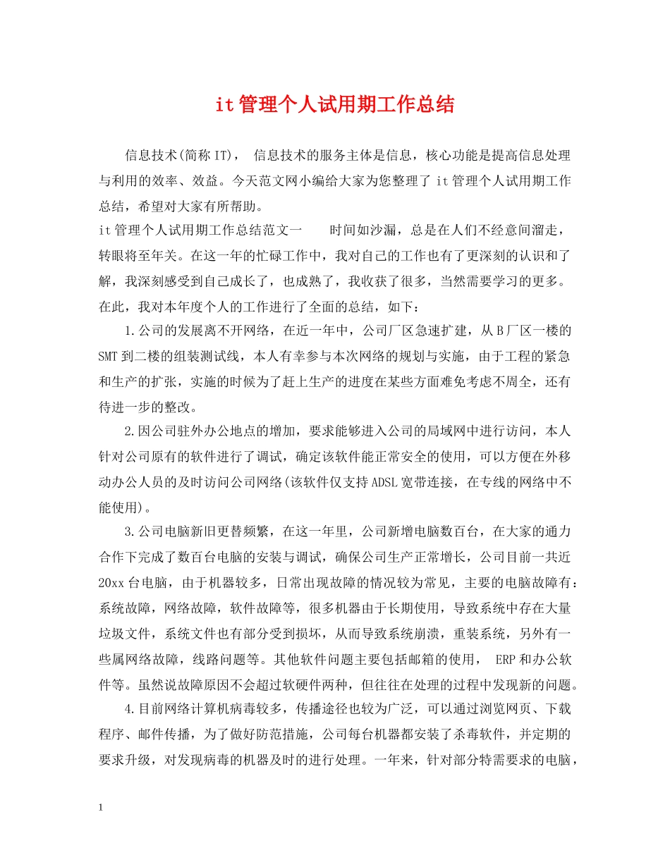 it管理个人试用期工作总结 _第1页