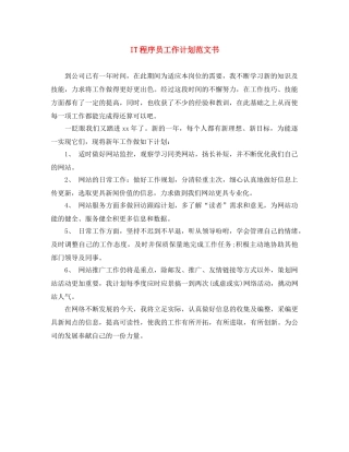IT程序员工作计划范文书 