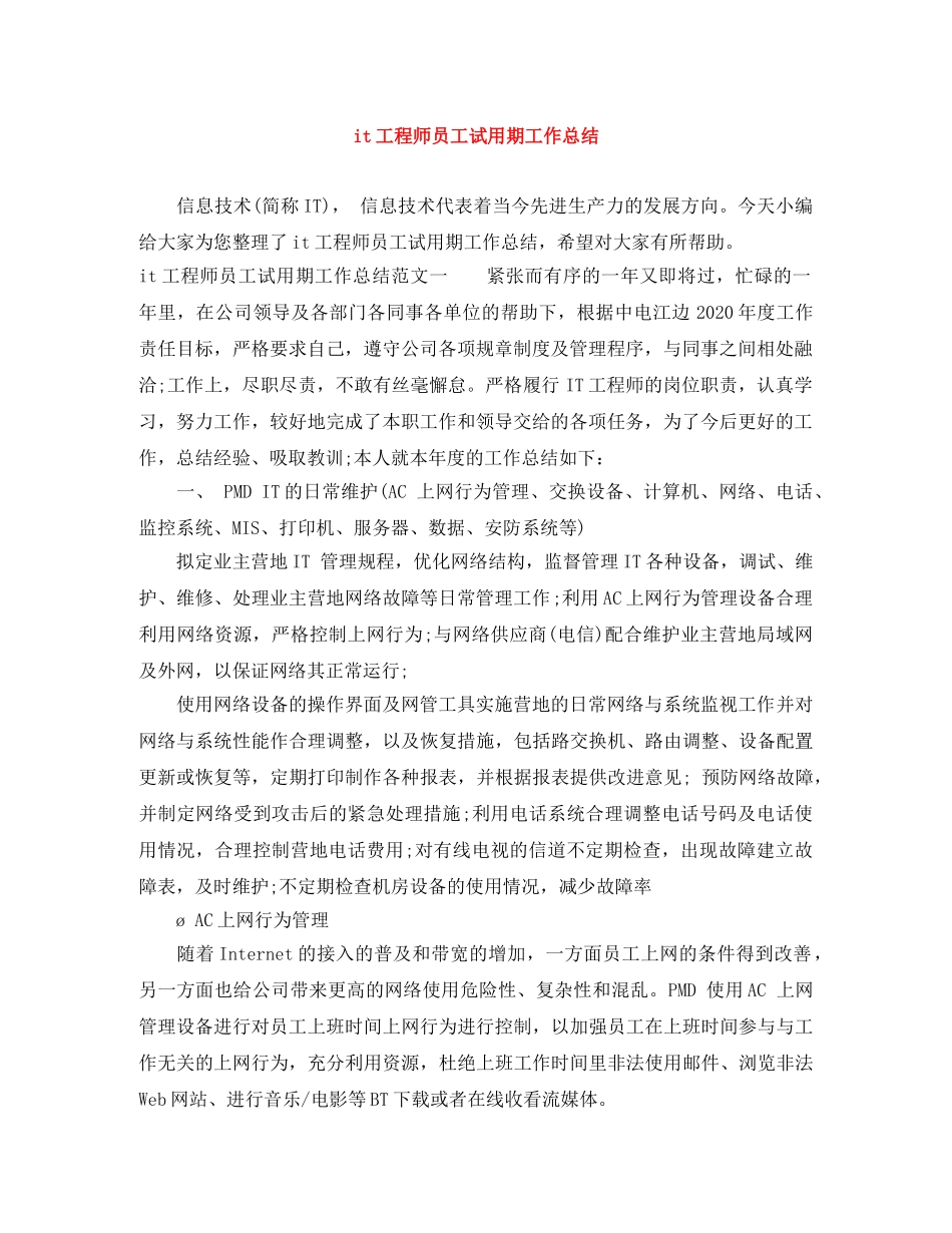 it工程师员工试用期工作总结 _第1页