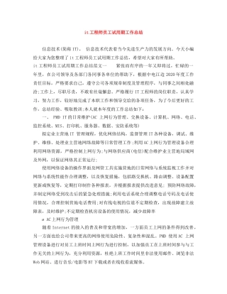 it工程师员工试用期工作总结 