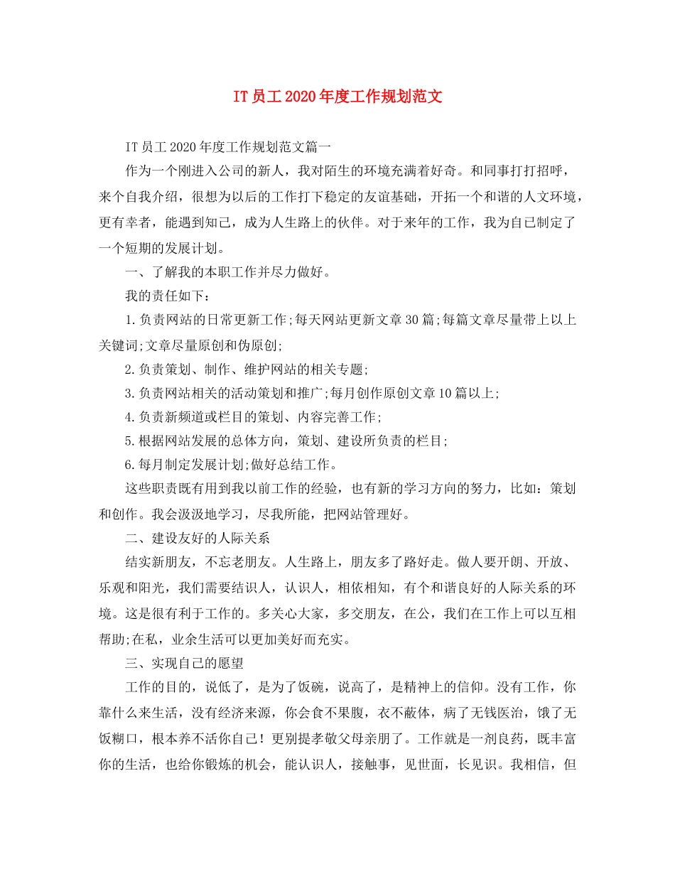 IT员工2024年度工作规划范文 _第1页