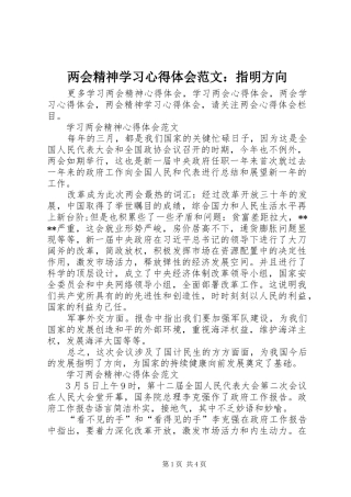 两会精神学习心得体会范文：指明方向