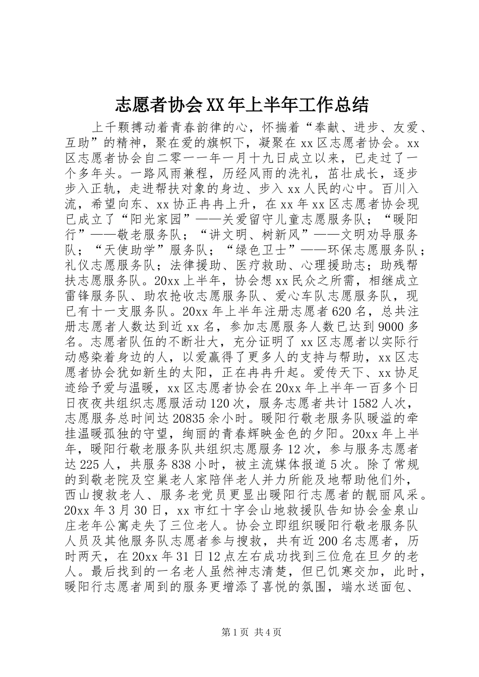 志愿者协会XX年上半年工作总结_第1页