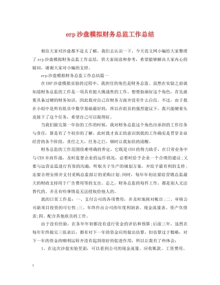 erp沙盘模拟财务总监工作总结 