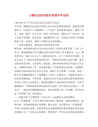 A镇社会治安综合治理半年总结 