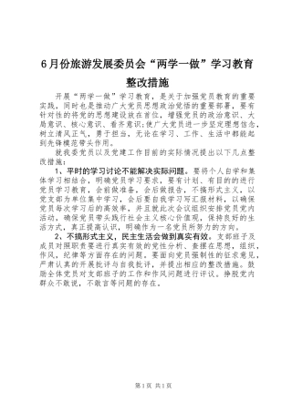 6月份旅游发展委员会“两学一做”学习教育整改措施