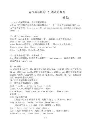 (完整版)新概念青少版1A_语法知识总结 