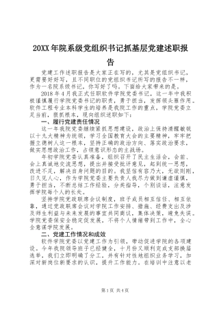 20XX年院系级党组织书记抓基层党建述职报告