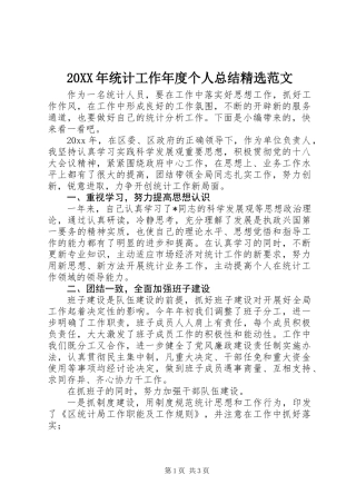 20XX年统计工作年度个人总结精选范文
