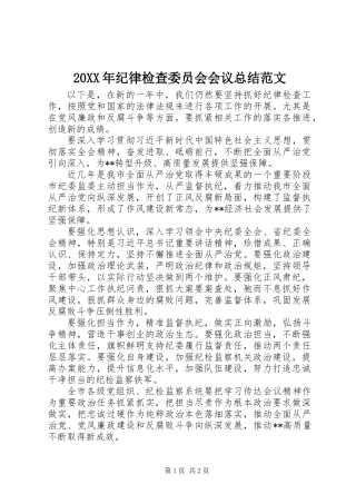 20XX年纪律检查委员会会议总结范文
