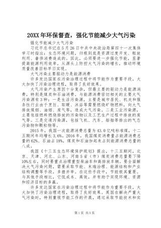 20XX年环保督查，强化节能减少大气污染