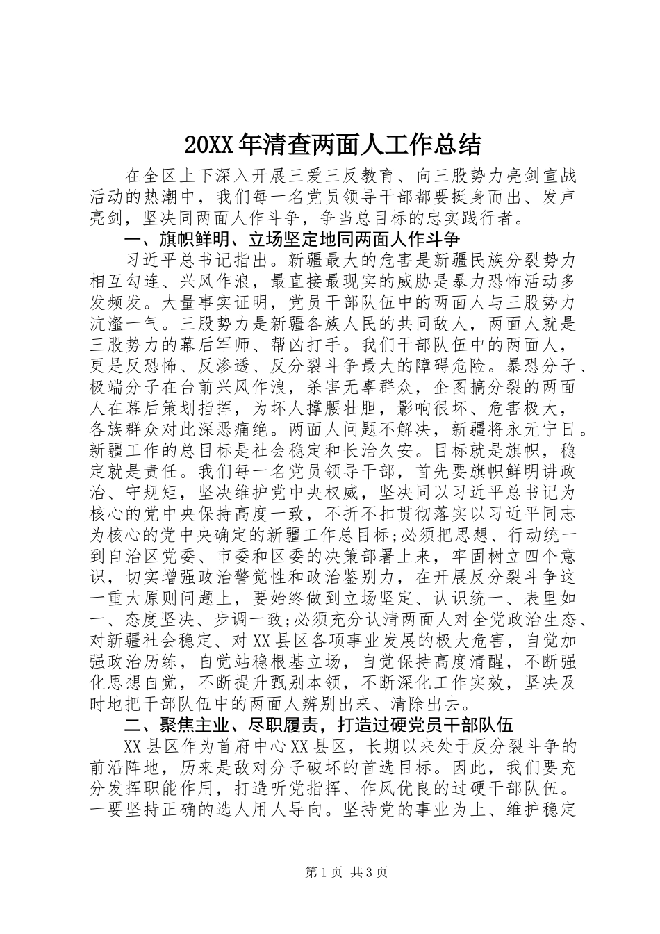 20XX年清查两面人工作总结_第1页