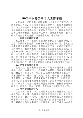 20XX年水务公司个人工作总结