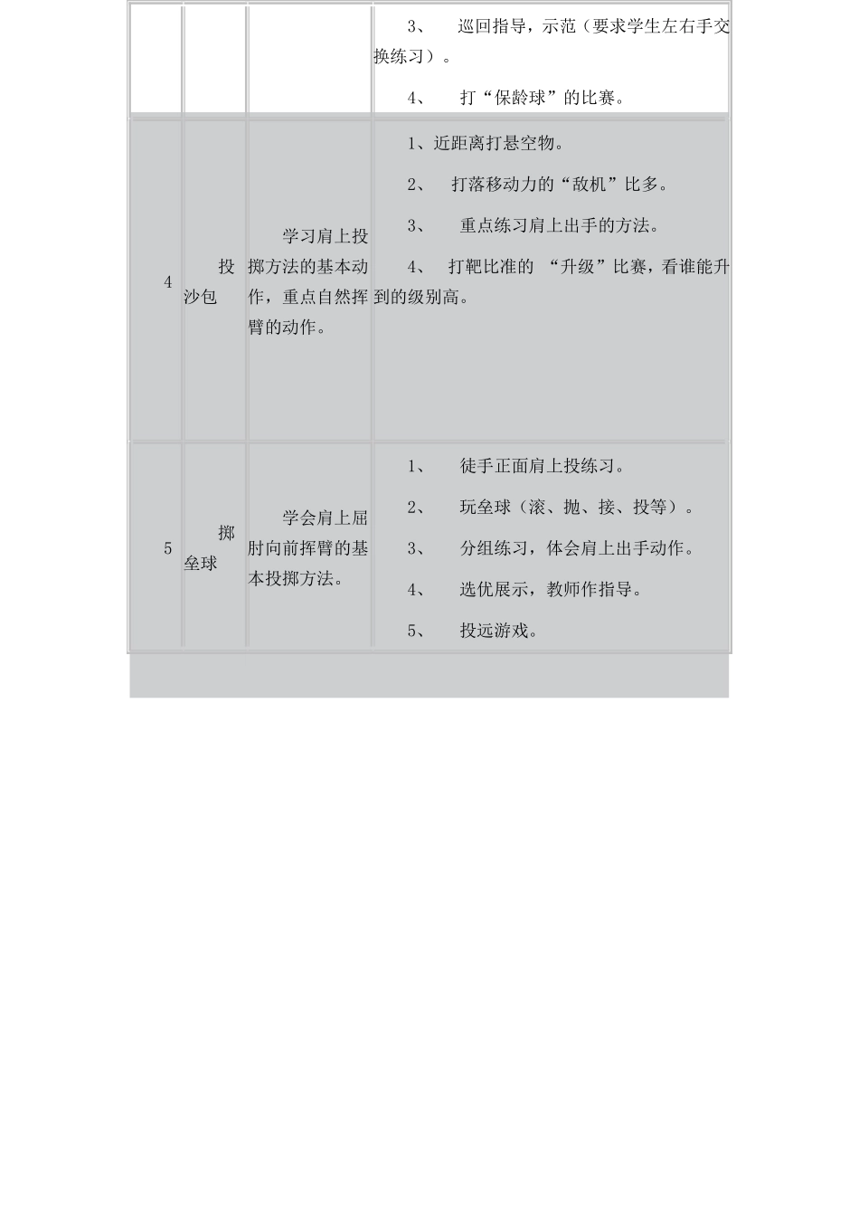 小学一年级（水平1单元教学计划）_第2页