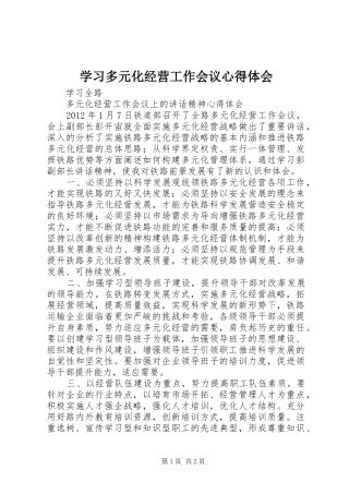 学习多元化经营工作会议心得体会