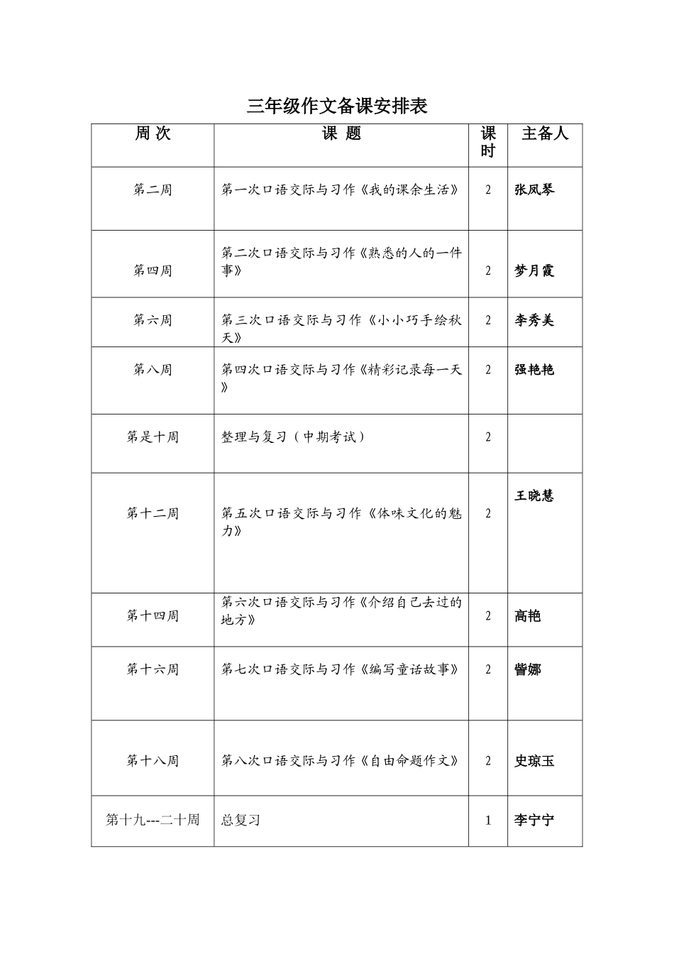 2014年三年级作文安排表_第1页
